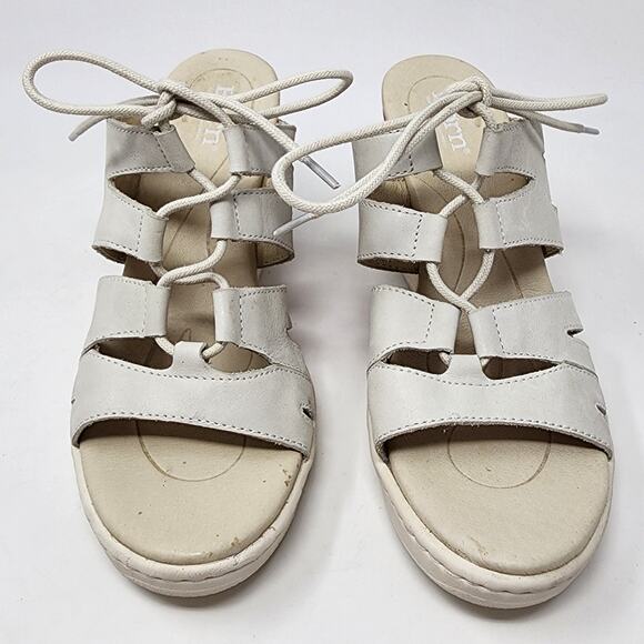 Born Wedge Sandals Women 7M Piru Tropical Floral Heel Bone White Leather F20101 - Picture 3 of 11